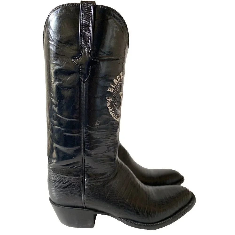 Lucchese‎ Embroidered Texas Star Exotic Lizard Boots Mens 9.5B Black USA